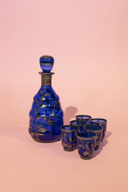Bohemian glass decanter set with glasses