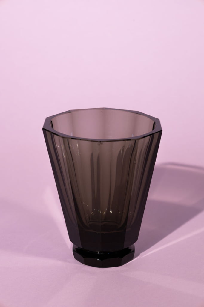 Art deco smokey grey faceted vase, attributed to Josef Hoffman for Moser