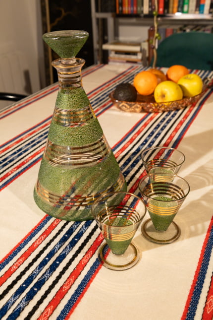 Vintage 70s striped green decanter set